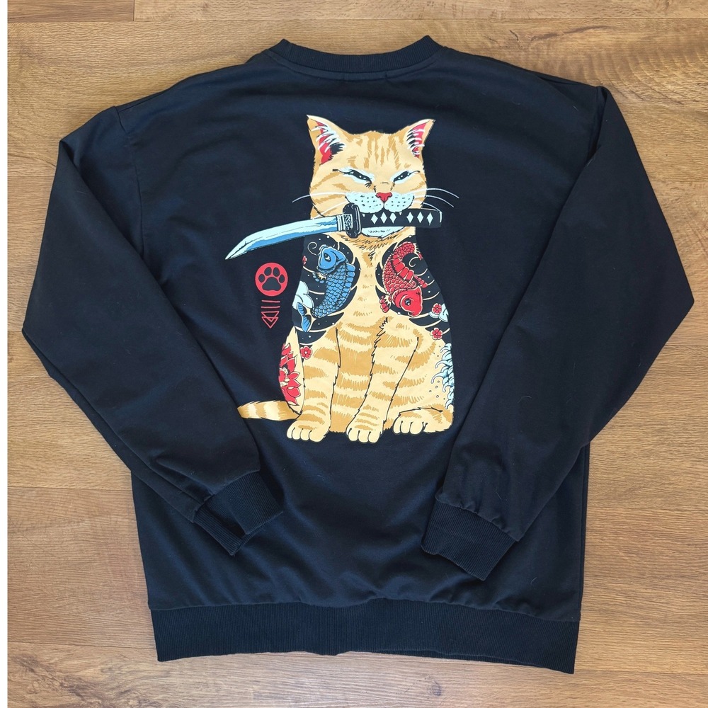 Romwe Mens Vincent Trinidad Catana Sweatshirt Japanese Irezumi Samurai Size M